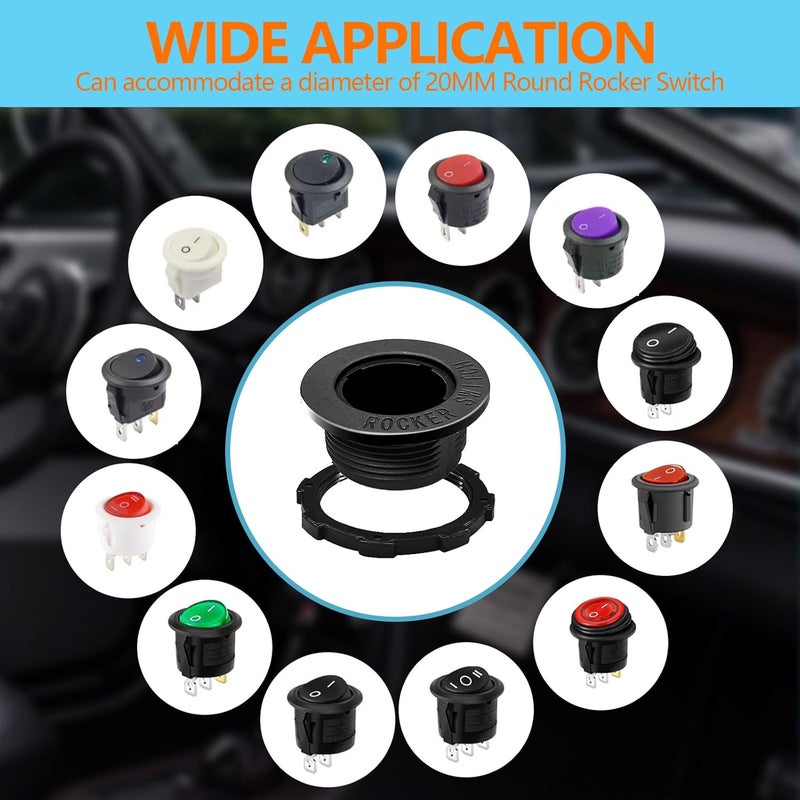 SDAQGE Round Rocker Switch Shell, 6PCS Black Injection Molding Process Shell, Can Be Used with Matching of Round Switch with a Diameter of 20mm, Suitable for Marine, Car, Car, Rv Etc - Image 5